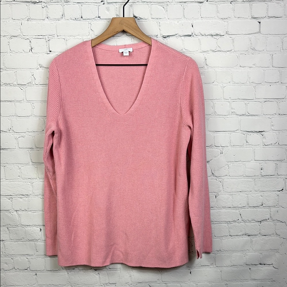 J. JILL Tearose Pink V Neck Pullover Ribbed Knit Sweater Size medium